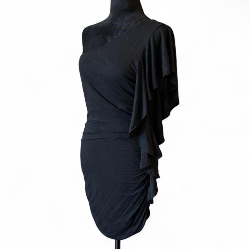 Y2K Forever 21 Black One Shoulder Ruched Mini Dress – Clubbing Dress L